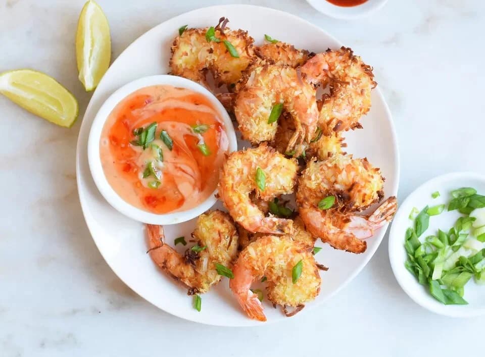 Air Fryer နဲ့ ကြော်ထားတဲ့ အုန်းသီးကပ် ပုစွန်ကြွပ်ကြော်